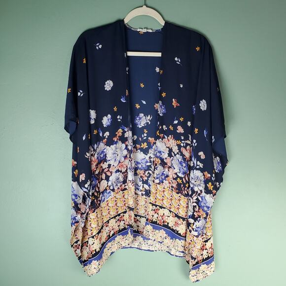 Maurices Womens Navy Blue Floral Print Open Front Kimono Size One Size - Picture 1 of 6